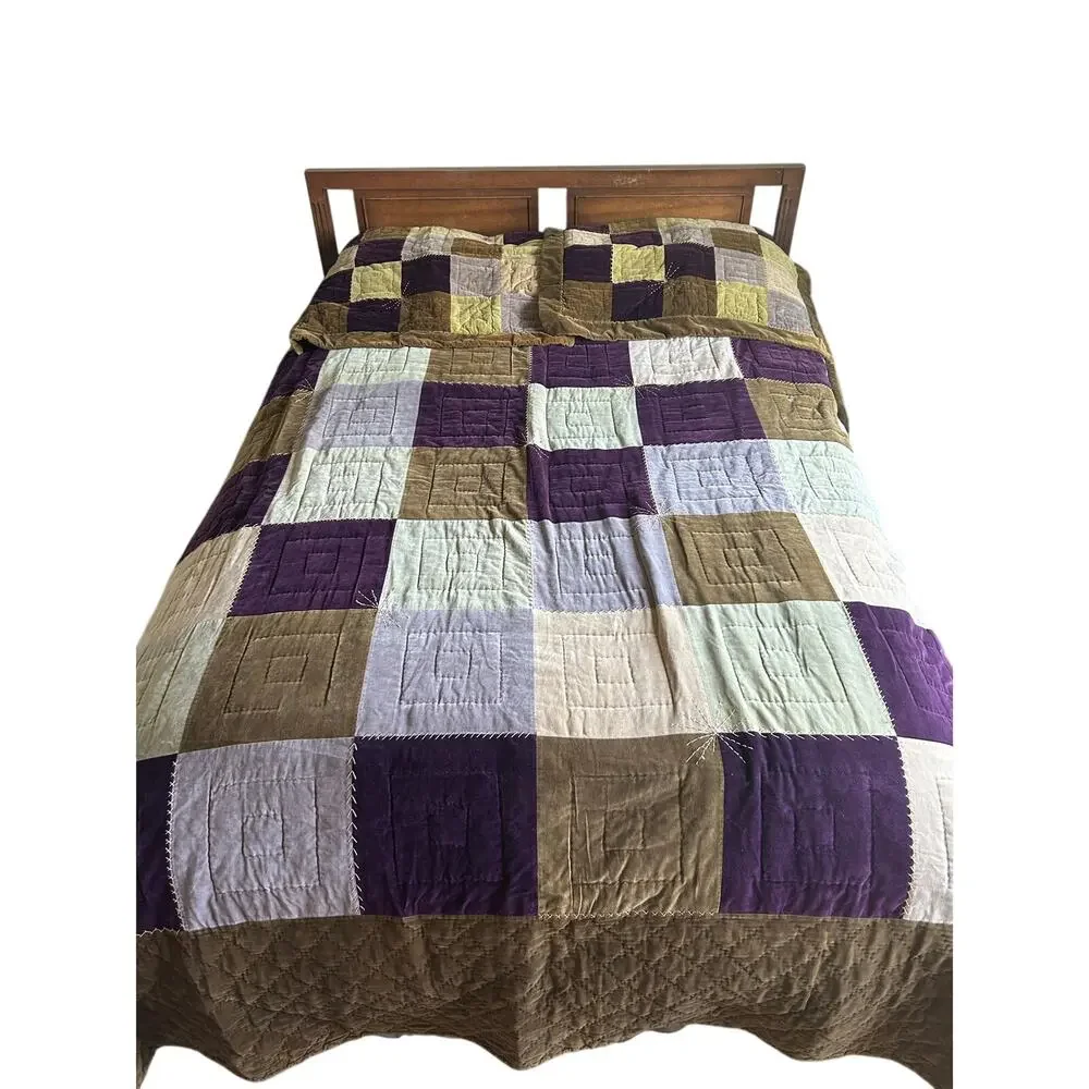 Vintage pottery barn velvet patchwork comforter sham set Cal King